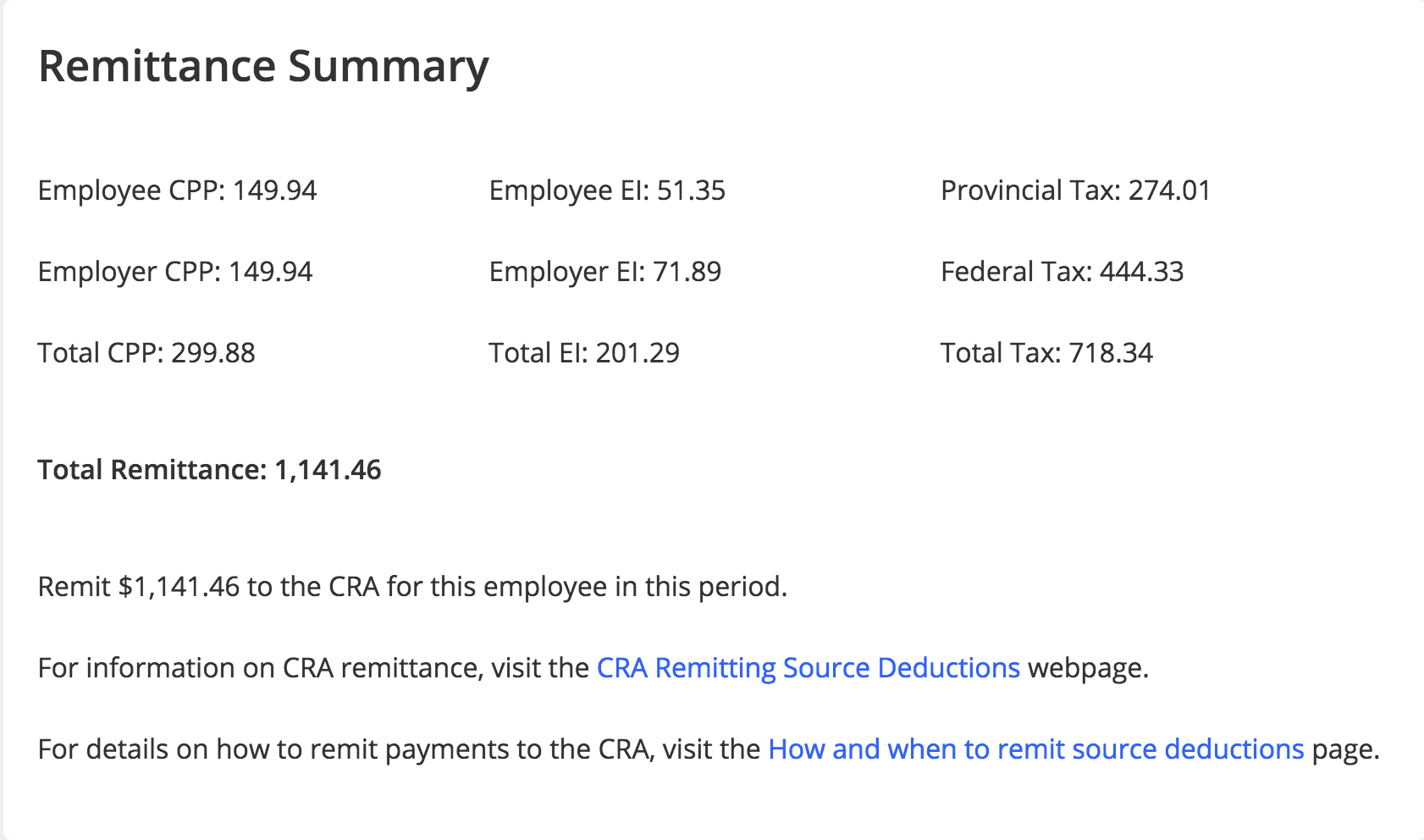 Remittance Summary